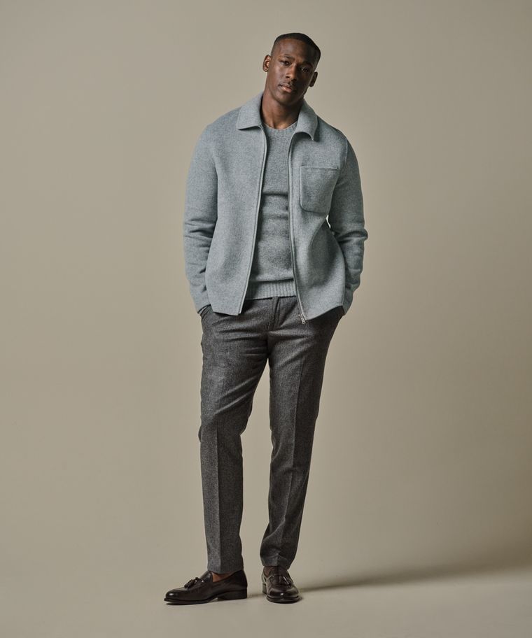 Grijze wol single layer Zip jas