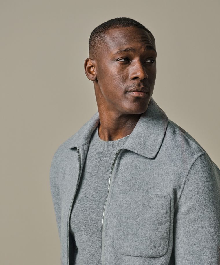 Grijze wol single layer Zip jas