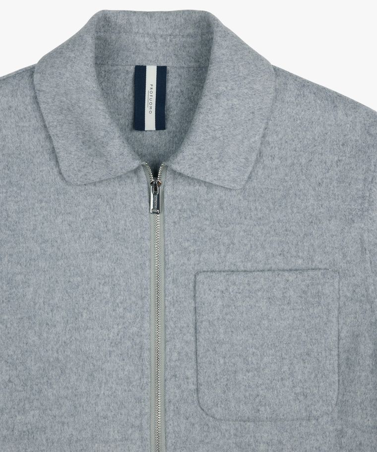 Grijze wol single layer Zip jas