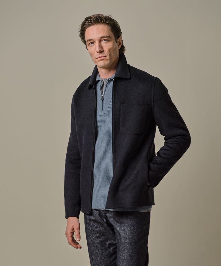 Navy wool single layer zip jacket