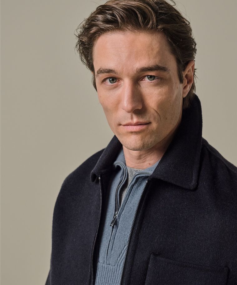 Navy wool single layer zip jacket