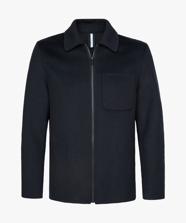 Navy wool single layer zip jacket