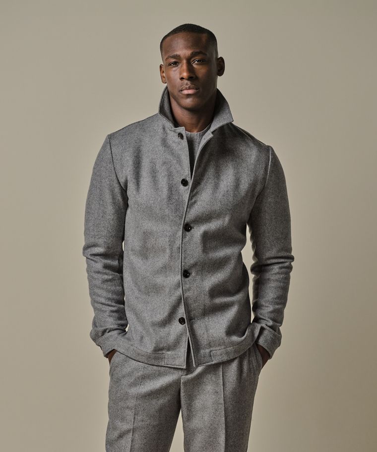 Graues Woll-Herringbone Overshirt