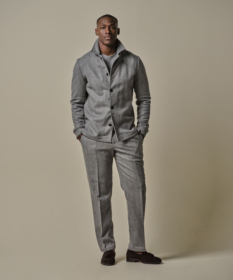 Graues Woll-Herringbone Overshirt