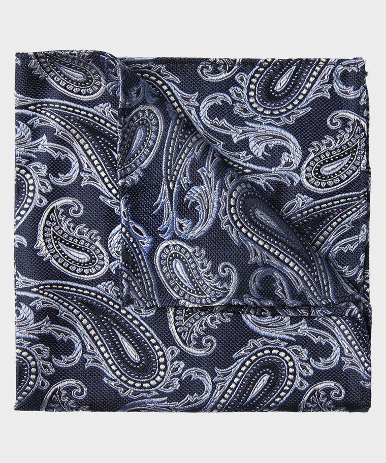 Blue silk paisley pocket square