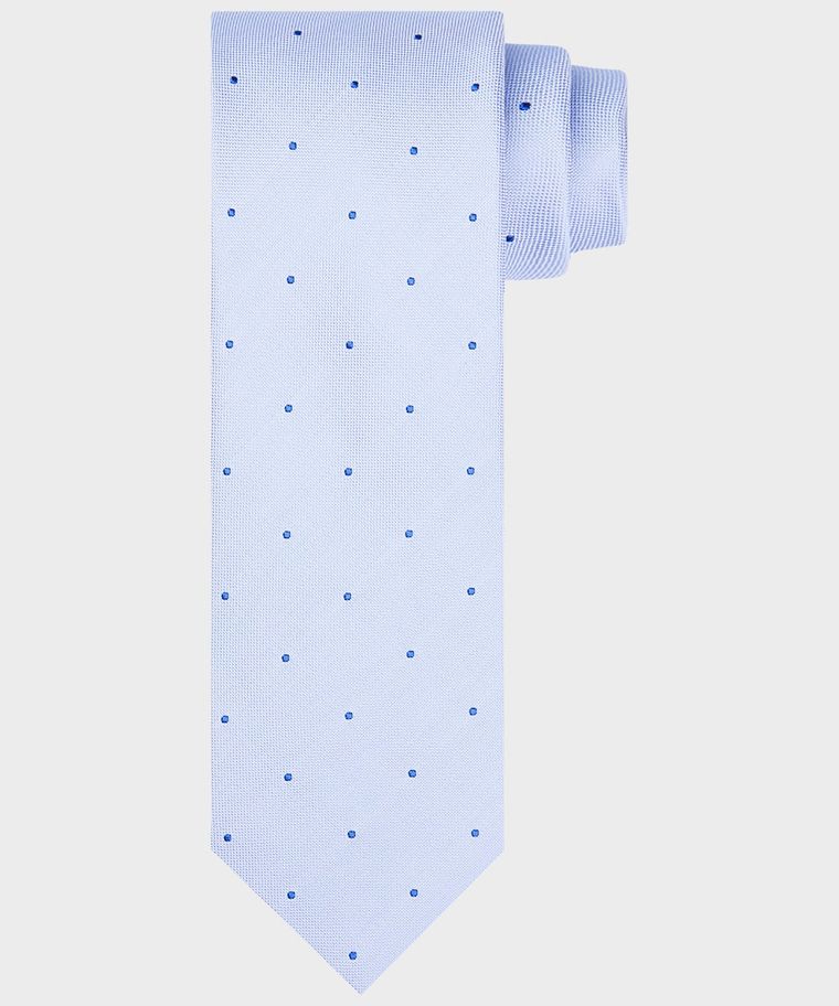 Blauwe zijden stropdas met stippen