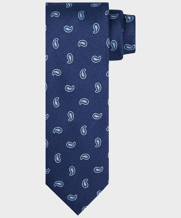 Navy zijden paisley stropdas