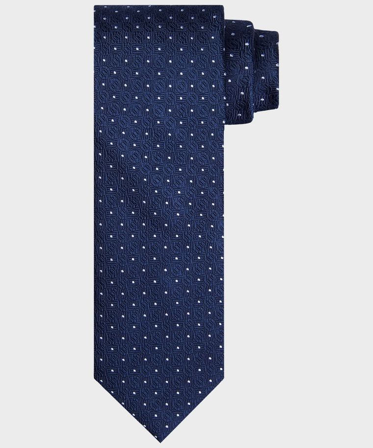 Navy grafische zijden stropdas