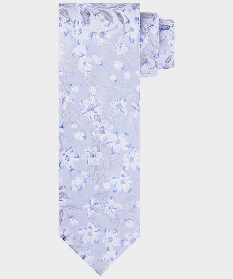 Silver floral silk tie
