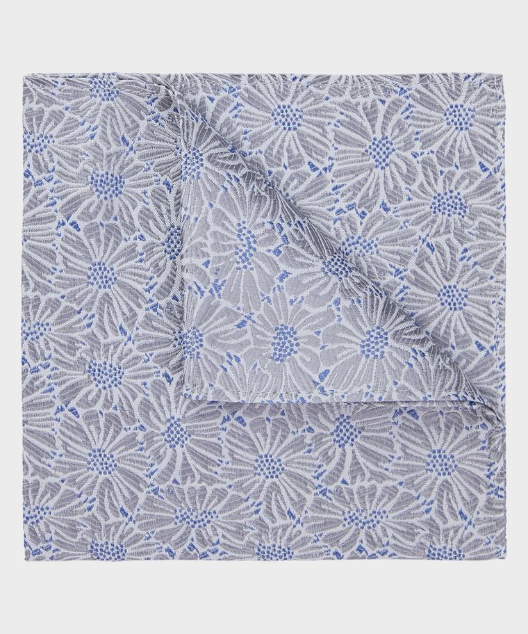 Grey floral silk pocket square