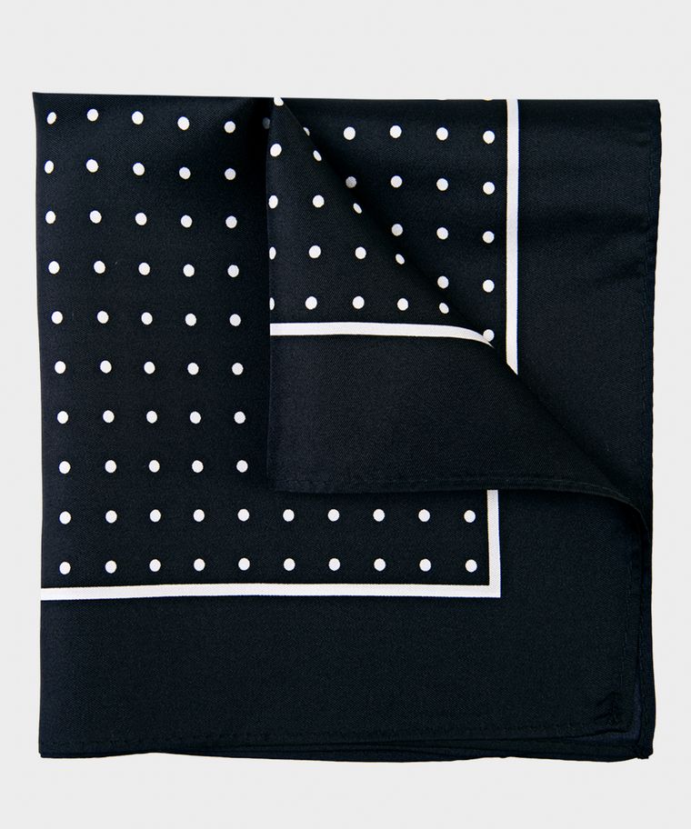 Black printed dot silk pocket square