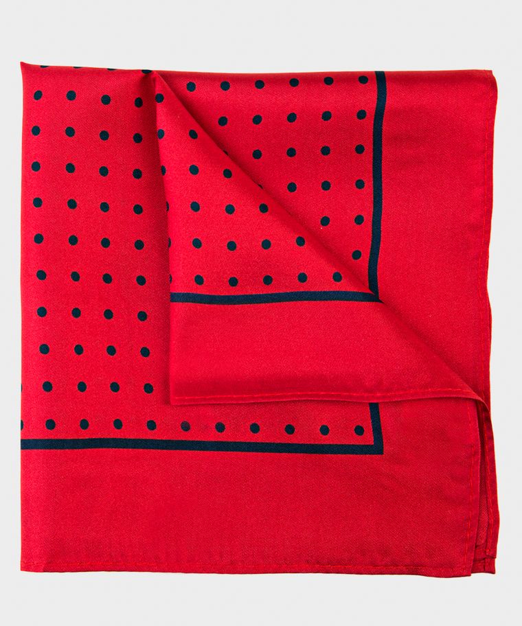 Red printed dot silk pocket square