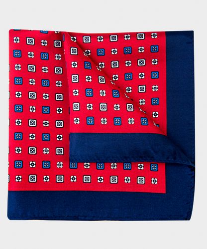 null Red printed silk pocket square