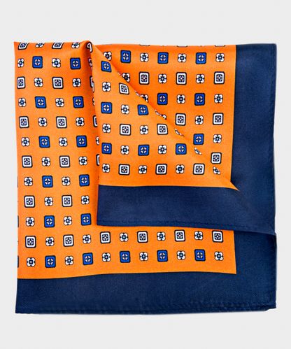 null Orange printed silk pocket square