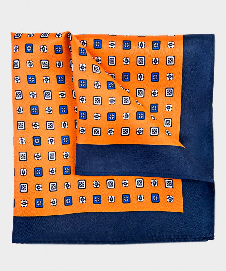 Orange printed silk pocket square