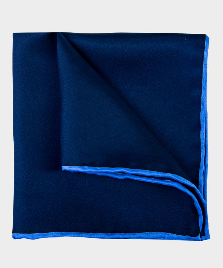 Navy printed silk pocket square