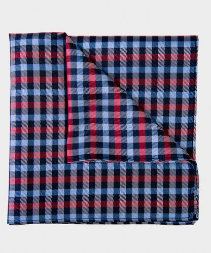 null Red checked silk pocket square