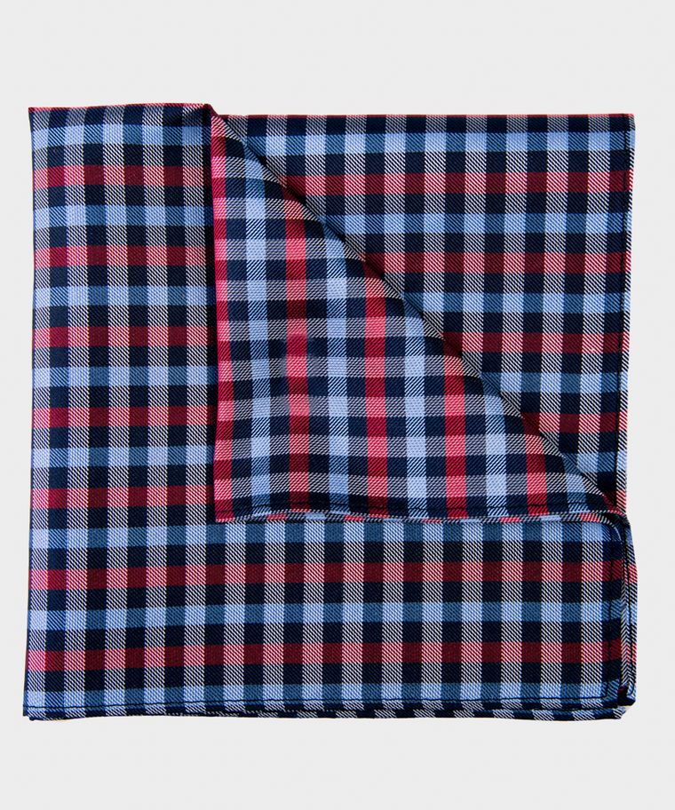 Red checked silk pocket square