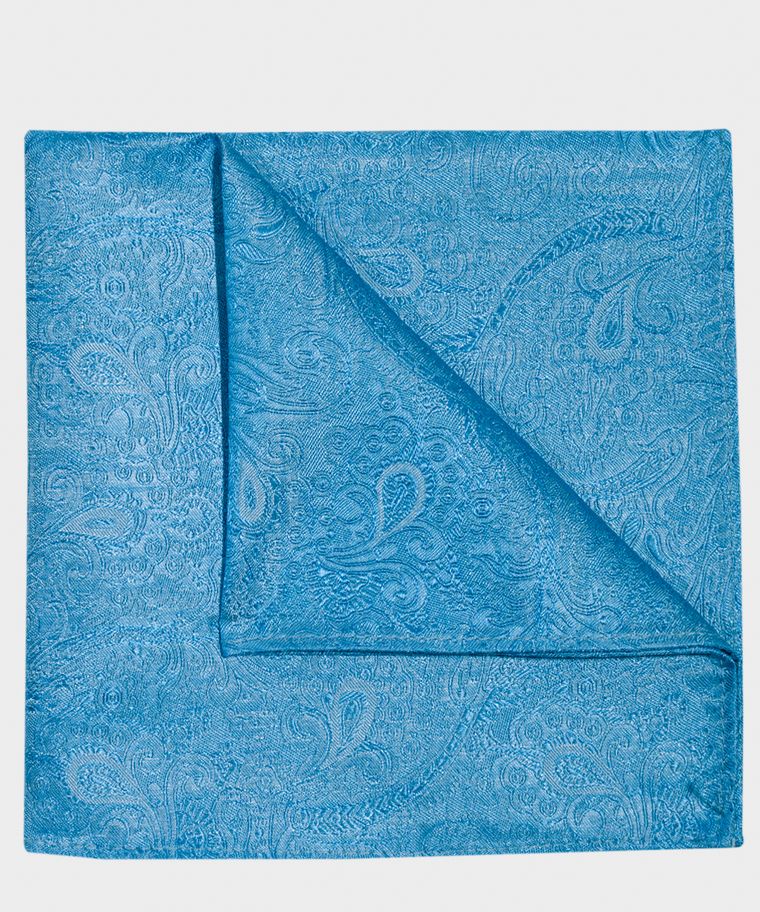 Blue paisley silk pocket square