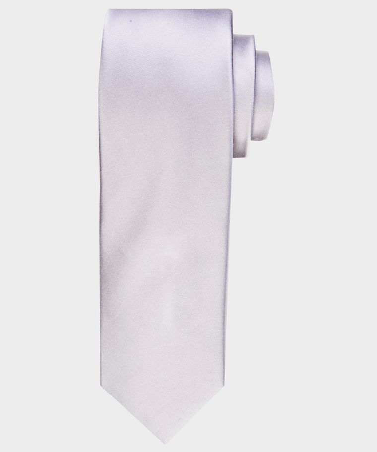 Silver grey solid satin silk tie