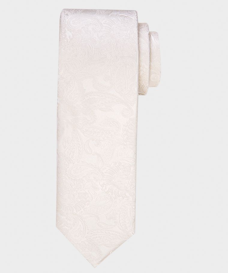 Off white paisley satin silk tie