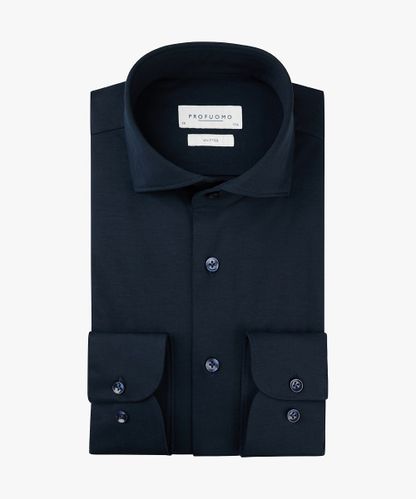 Profuomo Navy single jersey knitted overhemd