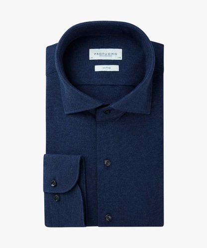 Profuomo Navy pique knitted overhemd