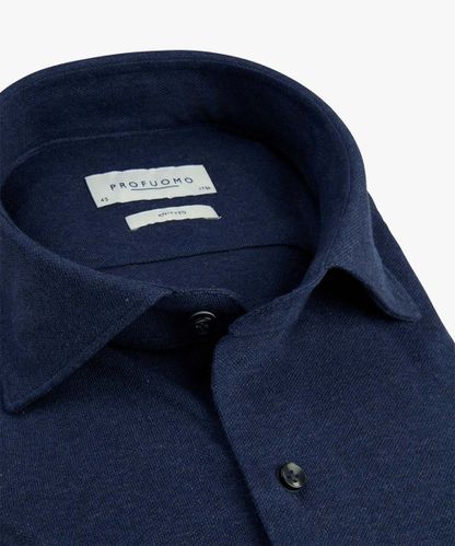 Profuomo Navy mélange knitted overhemd
