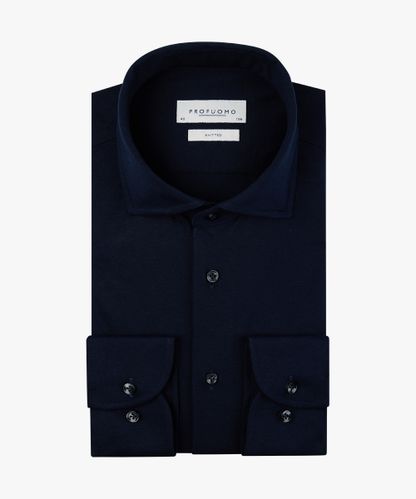 PROFUOMO Navy single jersey knitted overhemd