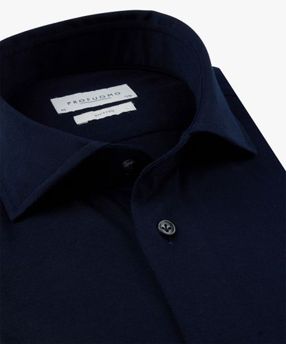 Profuomo Navy single jersey knitted overhemd