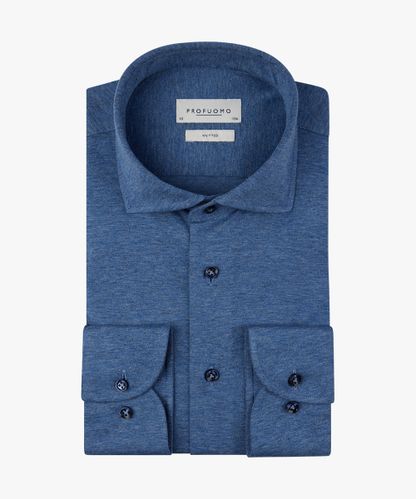 Profuomo Mid-blauw single jersey knitted overhemd