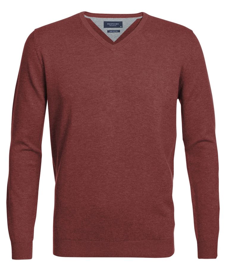 Rostfarbener Pullover aus Pima-Baumwolle mit V-Ausschnitt