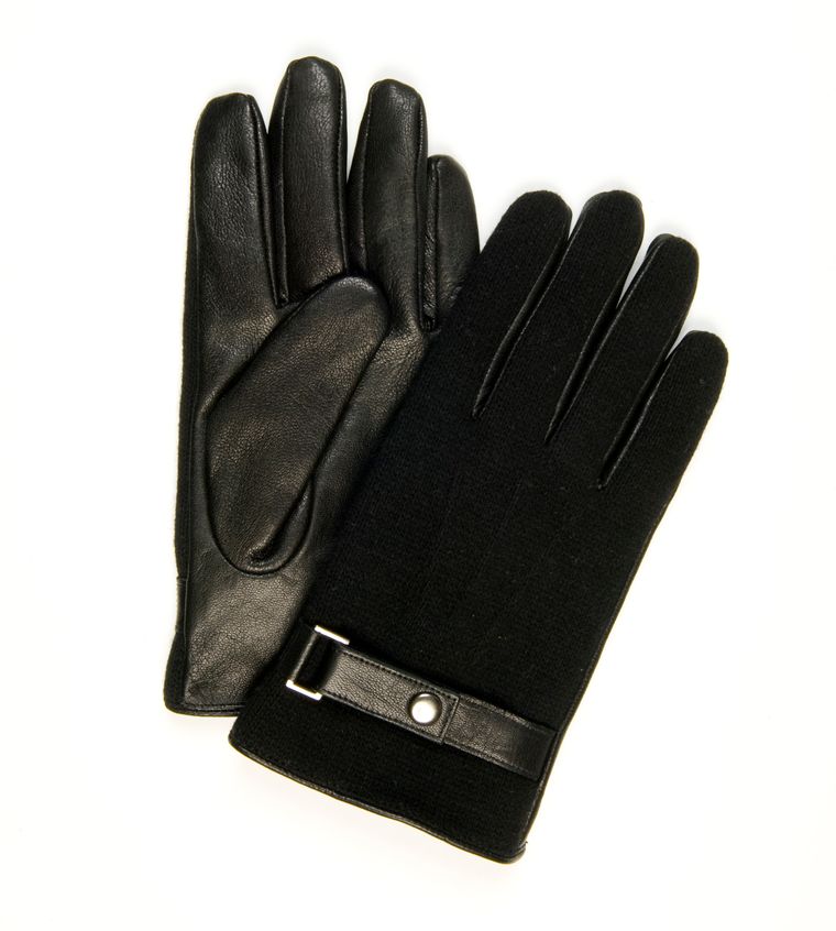 Black knitted - leather gloves
