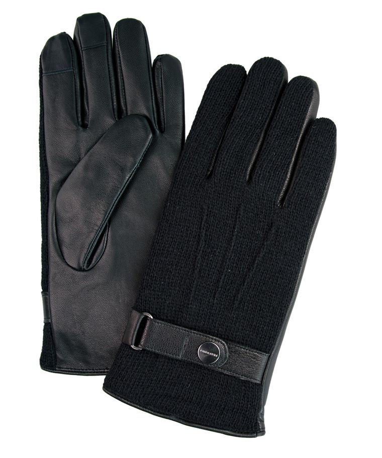 Black knitted nappa leather gloves