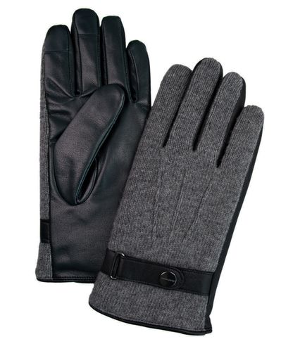 null Grey knitted and leather gloves