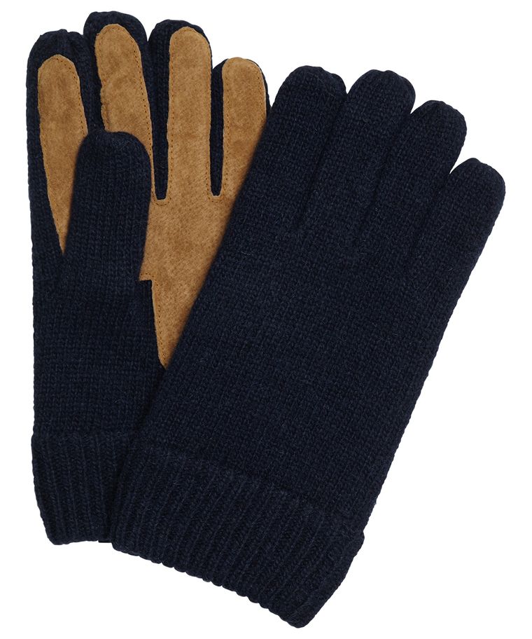 Marineblaue Strick-Handschuhe mit Veloursleder