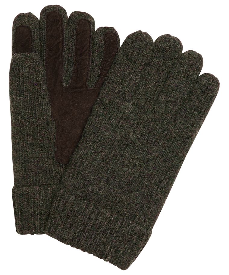Grüne Strick-Handschuhe mit Veloursleder
