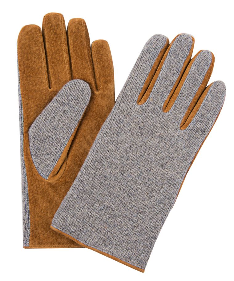 Grey knitted suede gloves