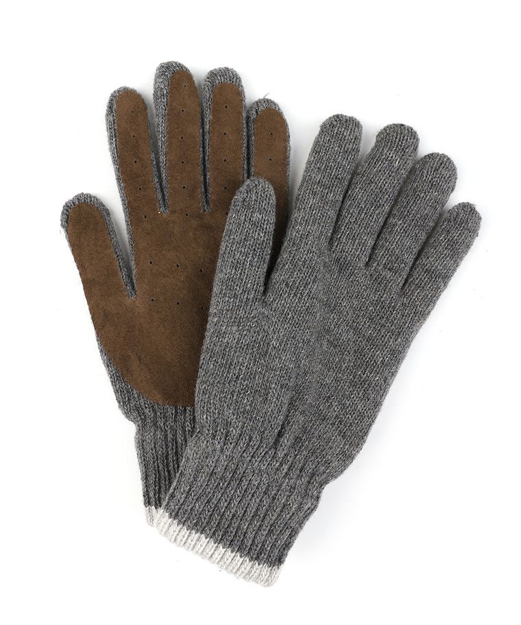 Grey knitted gloves with suede