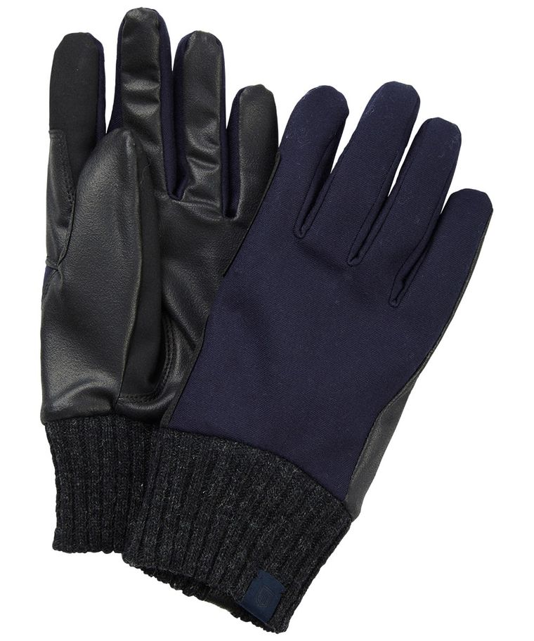 Navy wool leather gloves with knitted cuff