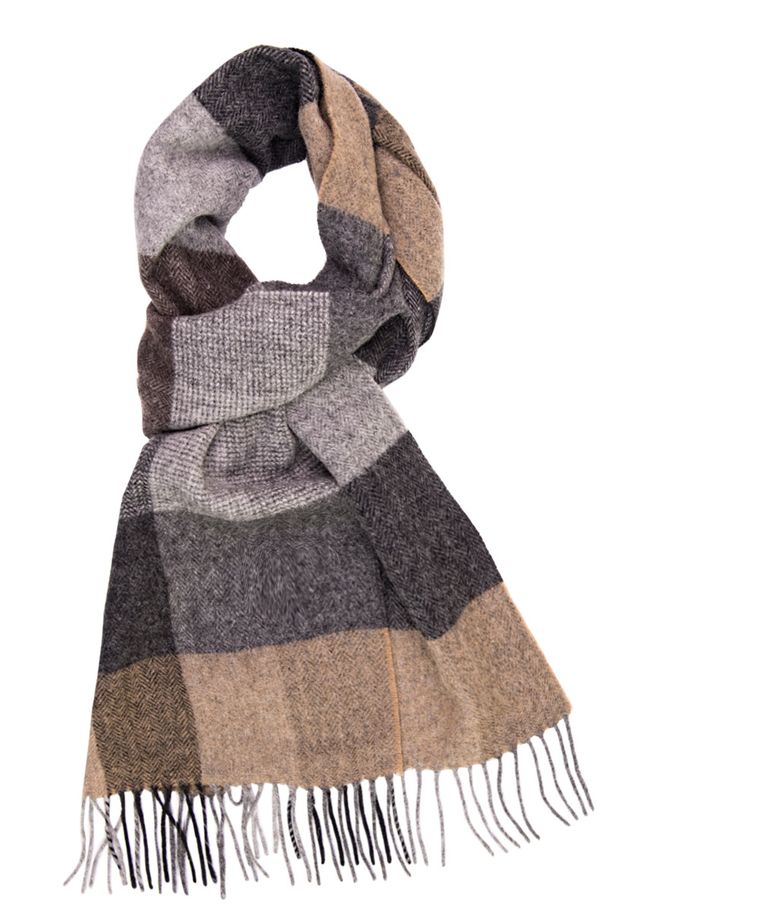 Beige check wool-blend scarf
