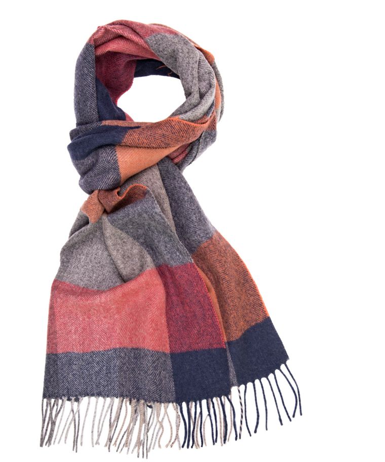 Orange check wool-blend scarf