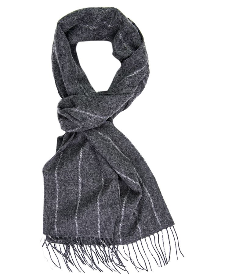 Grey striped wool scarf