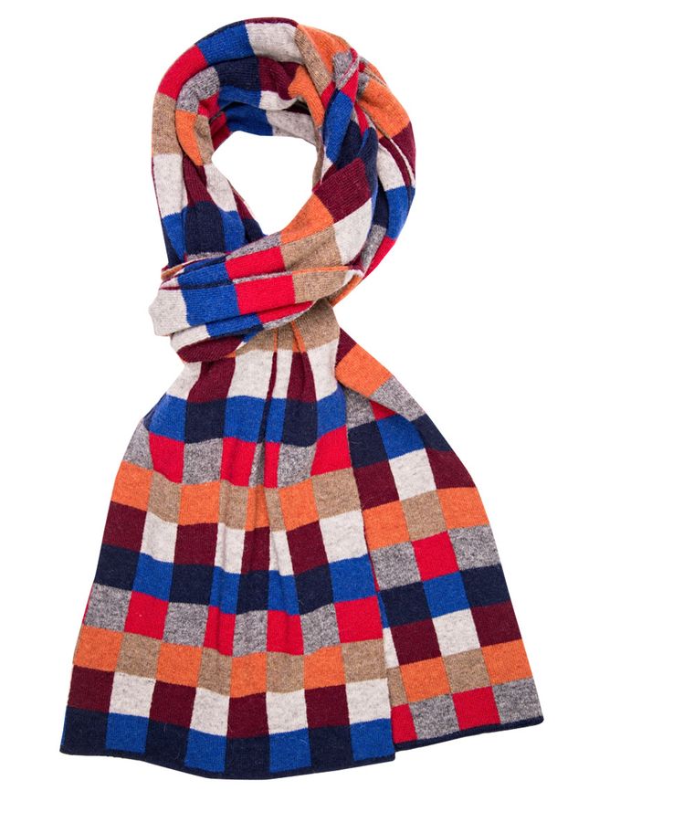 Burgundy check wool-cashmere scarf