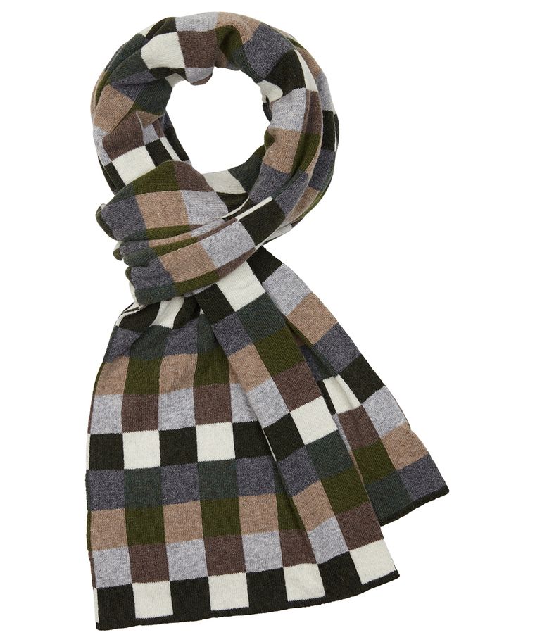 Army check wool-cashmere scarf