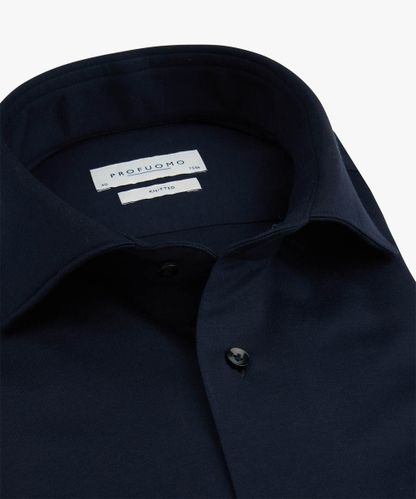 Profuomo Blaues Piqué-Hemd, Single Jersey