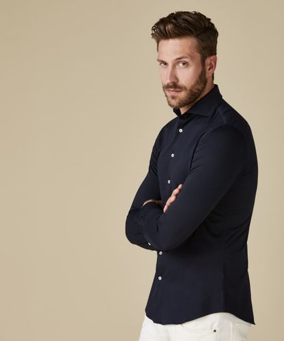 Profuomo Navy Japanese knitted shirt