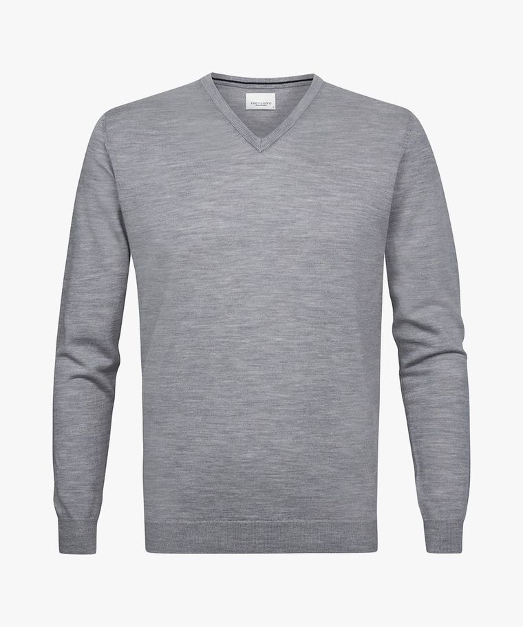 Grey merino V-neck pullover