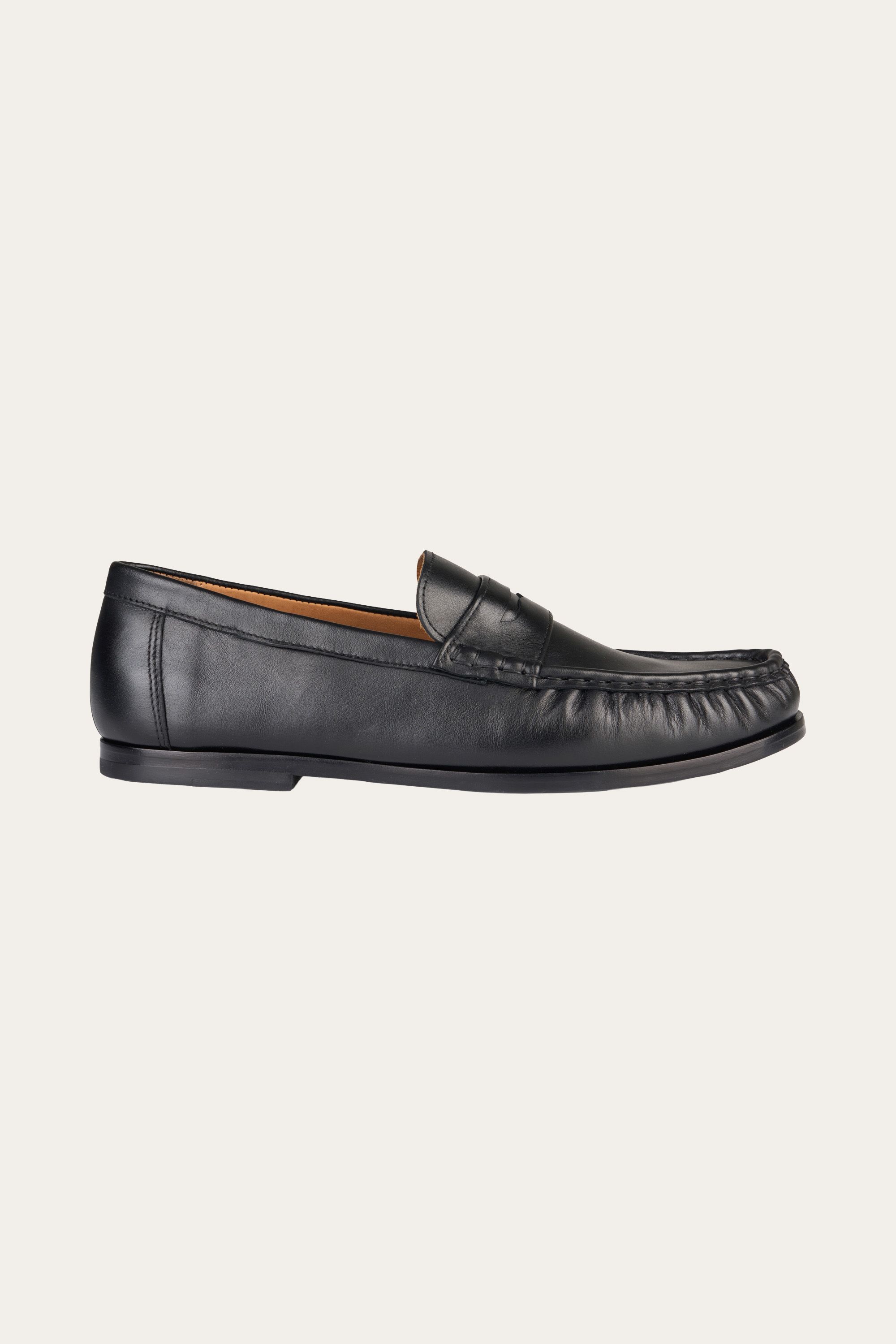 Black leather penny loafers