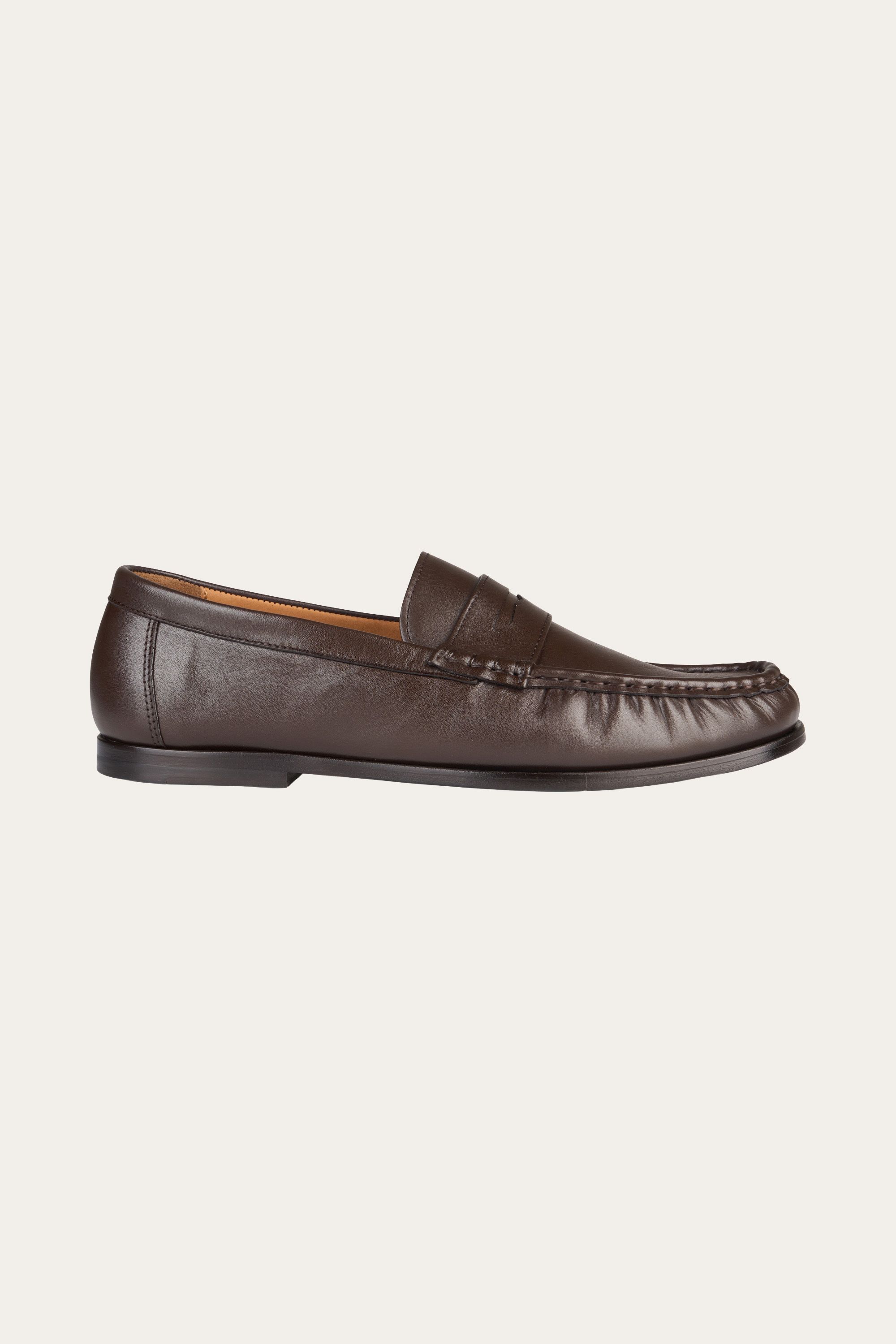 Brown leather penny loafers